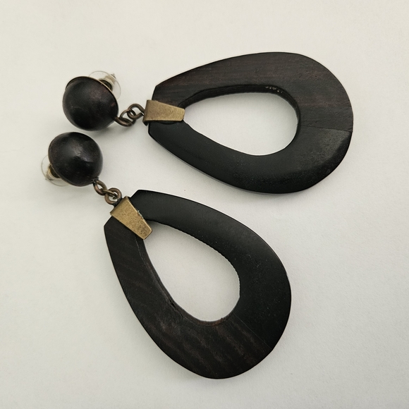 Zara Jewelry - NEW Zara Wooden Brown Teardrop Earrings Bohemian Chunky Earthenware Retro 70s